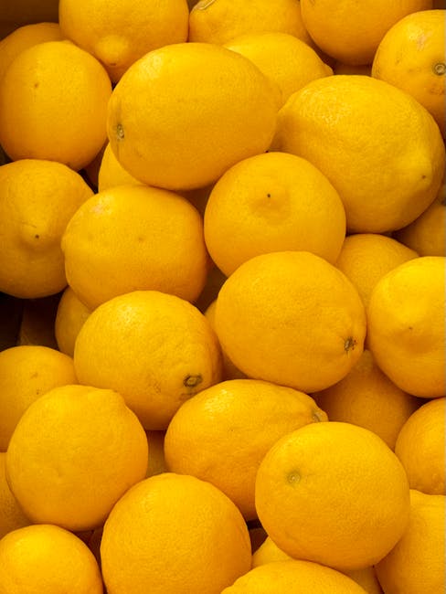 A close-up view of a large pile of fresh, bright yellow lemons with smooth skin, stacked together on a wooden surface inside a property. Some lemons show small blemishes or natural marks, and they vary slightly in size. The image captures natural lighting that highlights the vibrant colour and texture of the fruit. No other objects or furniture are visible, and the focus remains solely on the lemons. This detailed visual accurately depicts the fresh produce typically prepared for transportation or packing during a home relocation or moving process. As part of the packing stage for house removals, such lemons might be temporarily stored or sorted before being loaded into boxes for transport by companies like Man and Van Maida Vale, who specialise in furniture transport and moving logistics.